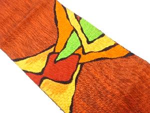 手織り真綿紬　抽象模様織り出し名古屋帯